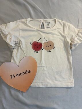 Pekkle - 24 month Cream long sleeve Tee with Cherry Print